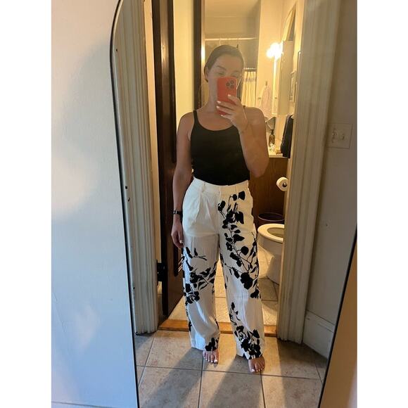 CAROLINA K Off-White Black Floral Abstract Design Zai Button Fly Trousers Size S - Picture 15 of 15